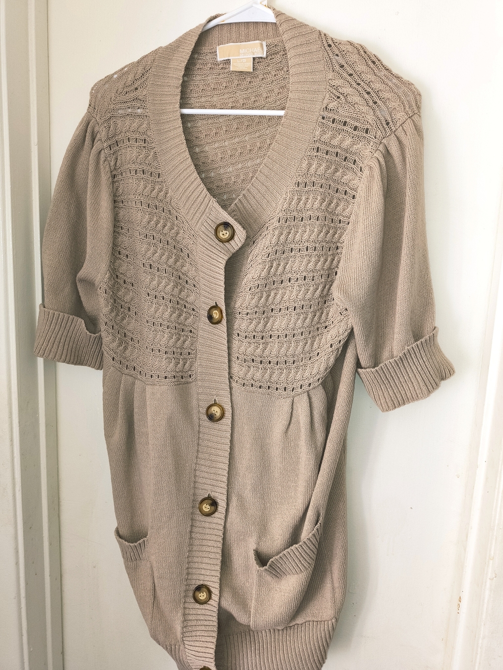 Michael Kors Taupe Open-Knit Button-Front Cardigan
